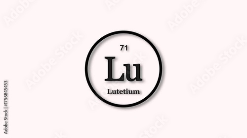 Lutetium element icon animation. Atomic number 71, Chemical symbol Lu, on white background 4k video.