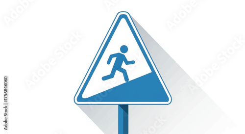 Warning Running Man on Slope - Illustration of a Hazard Sign for Road Safety and Traffic Awareness