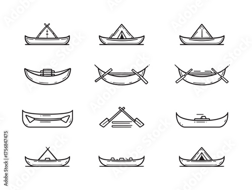 Canoe with Paddle Line Art Adventure Awaits