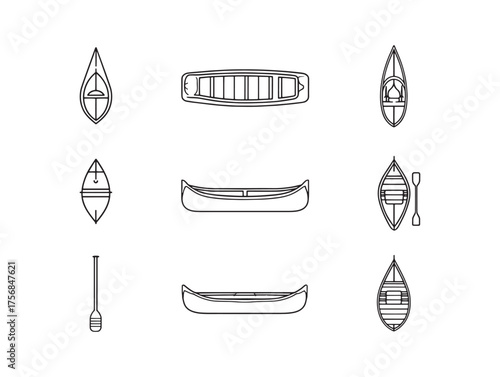 Canoe with Paddle Line Art Nature Escape