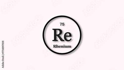 Rhenium element icon animation. Atomic number 75, Chemical symbol Re, on white background 4k video.