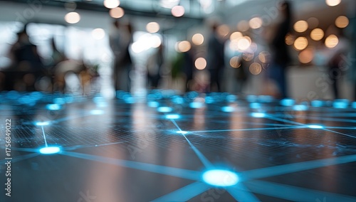 Wallpaper Mural Close-up of a digital network overlaid on a table with a blurred office environment Torontodigital.ca