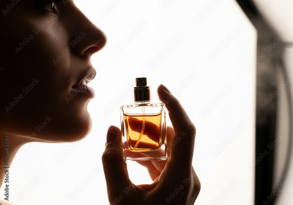 Fototapeta premium Woman Sampling Perfume — Backlit Beauty Close-Up