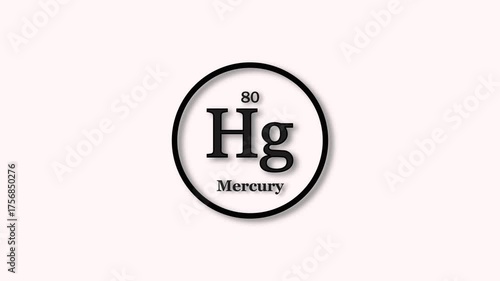 Mercury element icon animation. Atomic number 80, Chemical symbol Hg, on white background 4k video.