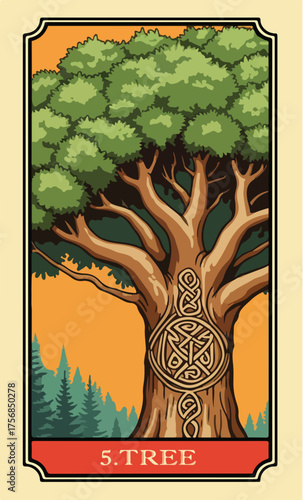 The Tree. A comic-style fantasy card from the Lenormand Oracle deck. The classic 5:3 ratio for divination cards.