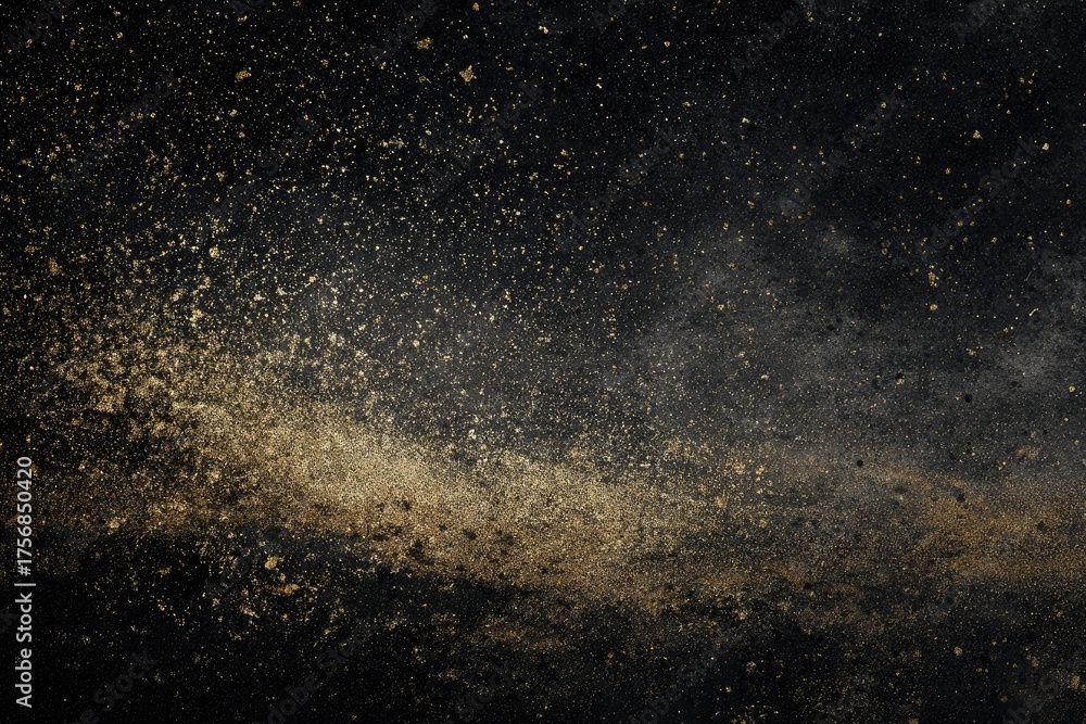 Fototapeta premium Abstract shot of golden particles swirling against a stark black background