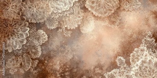A detailed digital art piece featuring lace-like floral elements and an ethereal, textured background