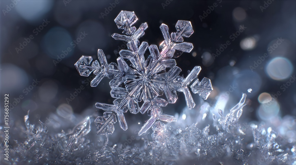 custom made wallpaper toronto digitalMacro photograph of a real snowflake crystal showcasing intricate ice patterns and delicate symmetry, capturing the beauty of natural snow structure in stunning winter detail on a cold frozen surface