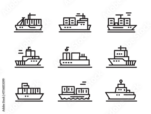 Cargo Ship Container Line Art Ocean Journey