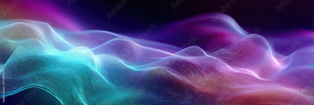 Obraz premium Abstract, flowing shapes create a colorful landscape gradient with shades of blue, purple, and pink