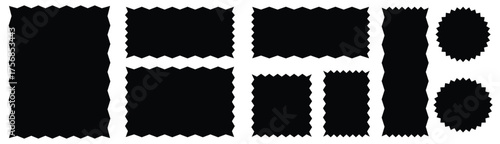 Black silhouette scalloped frames,Vector wavy rectangles with red texture, irregular colorful text boxes. Crayon drawn squares and rectangles with wavy rough edges.doodle hand drawn. zigzag