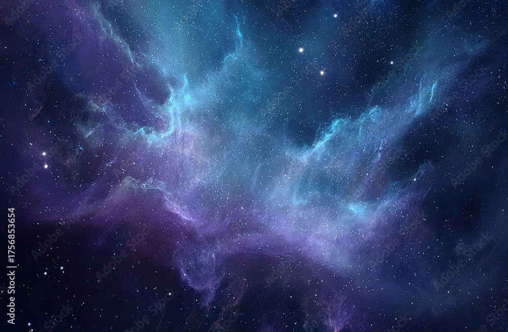 Fototapeta premium A cosmic panorama showcasing vibrant nebulae in hues of blues and purples, dotted with stars