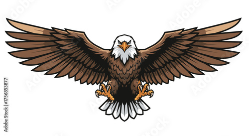 Majestic bald eagle with wings spread wide soaring through the sky.