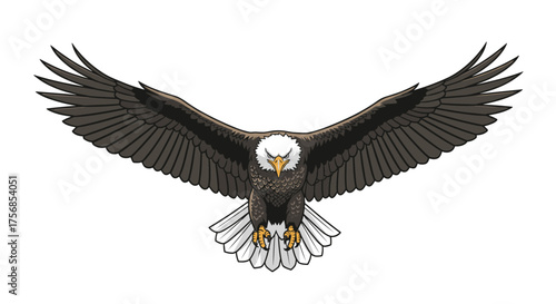 The majestic bald eagle soars through the sky with its wings spread wide.
