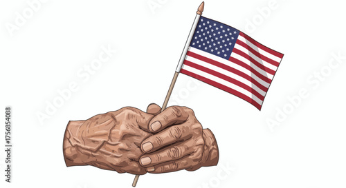 An expressive illustration of aged hands respectfully holding the American flag, symbolizing deep national pride, heritage, and patriotism