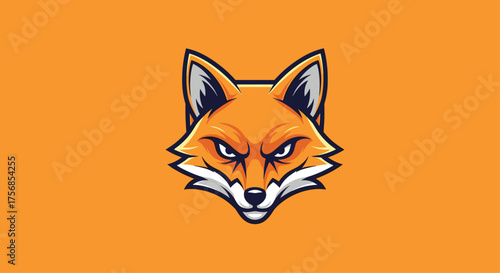 An angry looking fox with sharp features and piercing eyes is centered on an orange background.