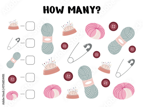 How Many Activity Page with Yarn, Buttons, and Pins