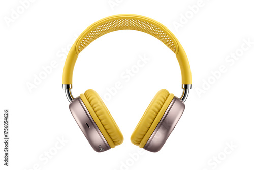 Vibrant yellow headphones with silver accents isolated on transparent background
