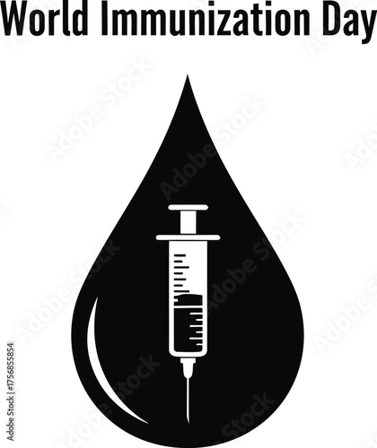 World immunization day concept with syringe inside drop symbolizing healthcare awareness