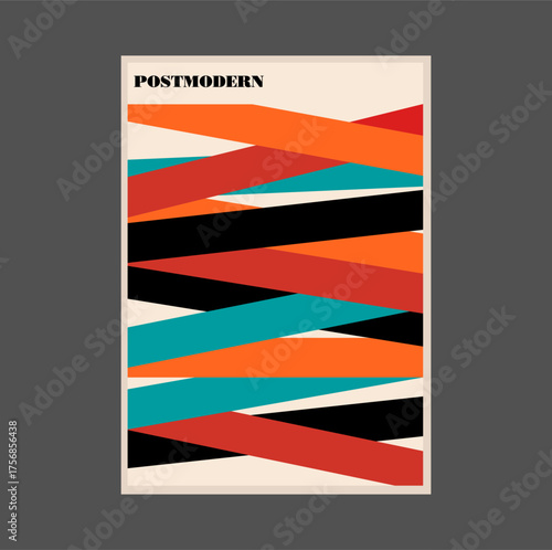 Poster inspired postmodern of vector abstract dynamic symbols with bold geometric shapes, useful for web background, poster art design, magazine front page, hi-tech print, cover artwork