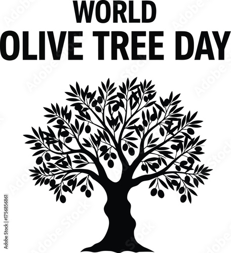 World olive tree day illustration with olive tree silhouette in minimalist style