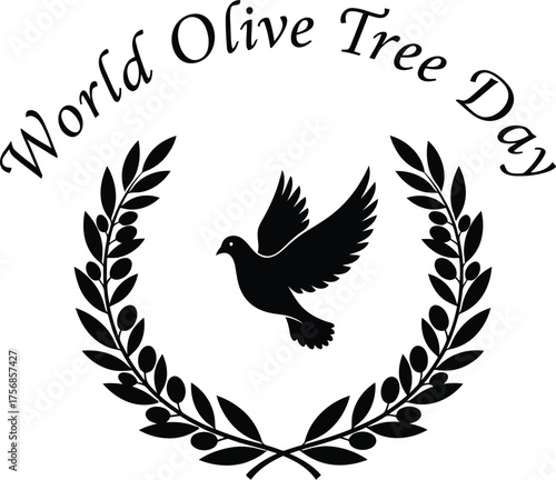 World olive tree day illustration with dove inside olive branch