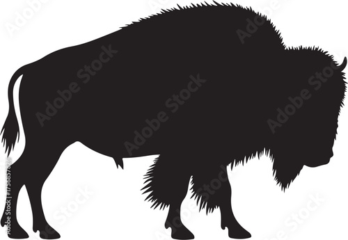 Black silhouette of a bison standing buffalo white background