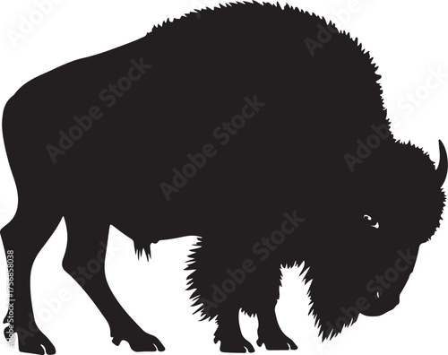 Black silhouette of a bison with shaggy fur buffalo
