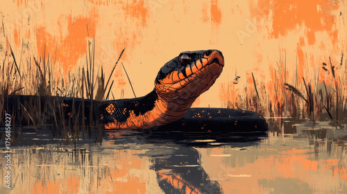 Snake head emerging from grass