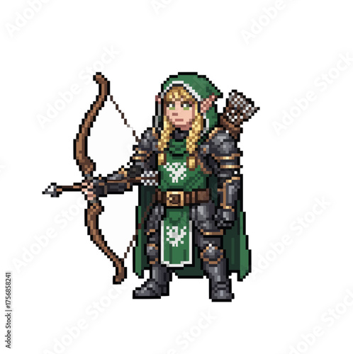 pixel art armored elf ranger with bow and arrow