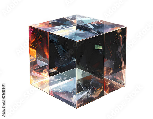 Prismatic Cube on a transparent background Abstract Geometric Shape