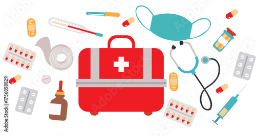 medicine and health care icons medical kit ,doctors tools ,medical equipment