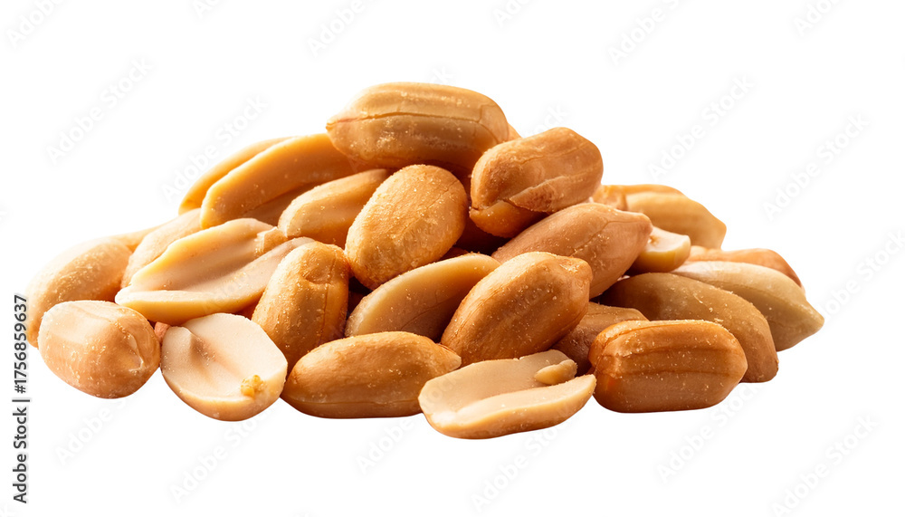 Obraz premium Pile of Salty Roasted Peanuts secluded on a white surface – Crunchy Snack Close-Up