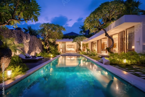 A pool with a waterfall in the middle