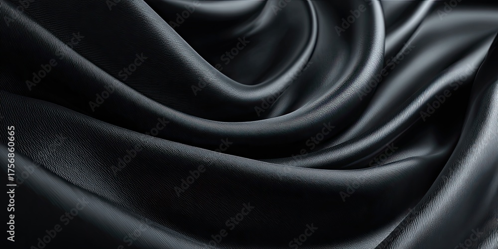 Fototapeta premium Dark, fluid fabric dramatically draped, forming graceful folds with smooth texture and subtle sheen