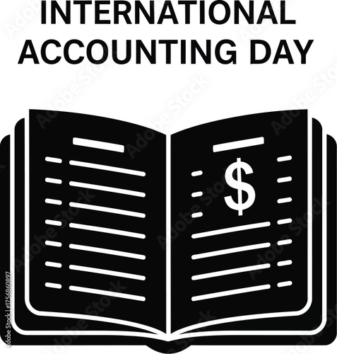 International accounting day illustration with open book and dollar sign representing finance and business