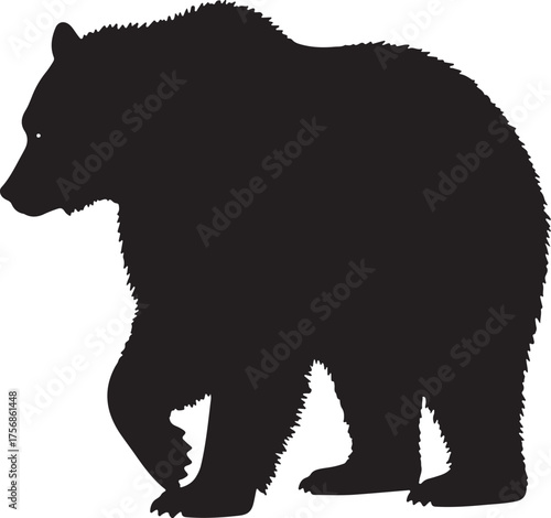 Black silhouette of a walking grizzly bear animal