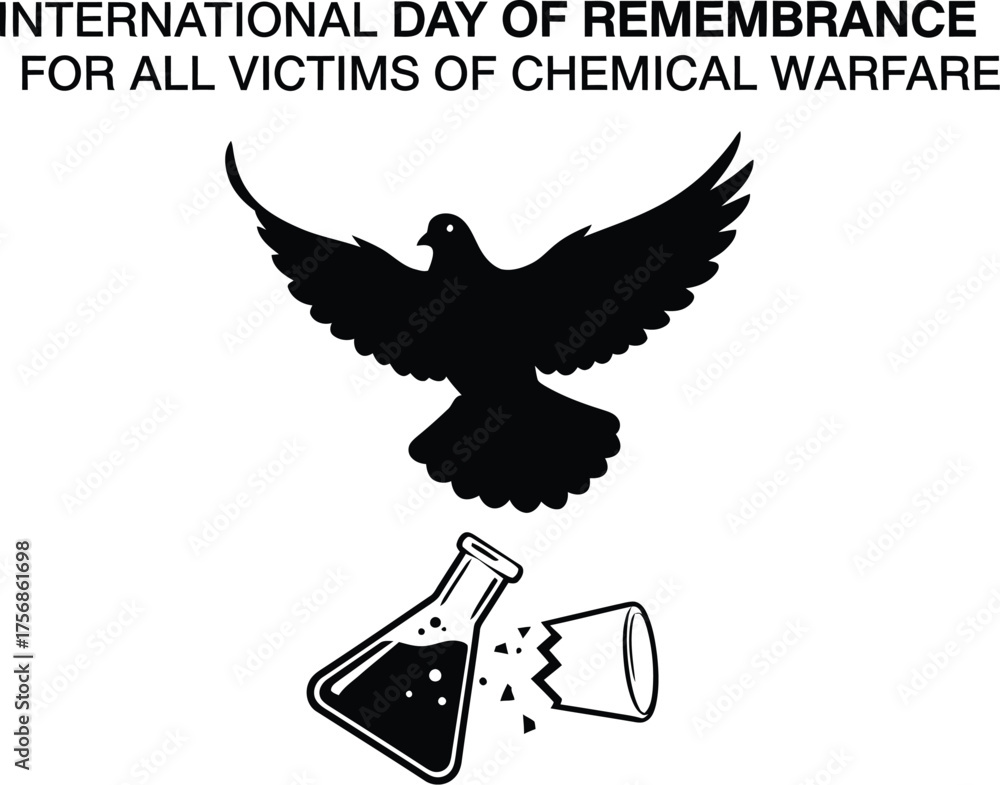 Obraz premium International day of remembrance for victims of chemical warfare illustration with dove and broken flask