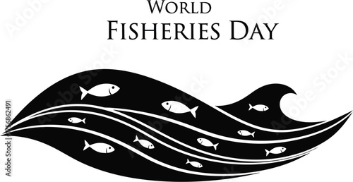 Silhouette of wave with fish for world fisheries day