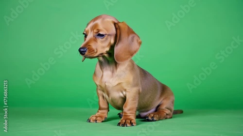 Dackel welpe auf Greenscreen – Lustiger Hund im Chroma Key Video für kreative Projekte