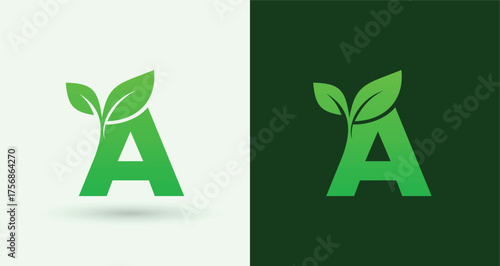Leaf Letter A Eco Nature Monogram Logo

