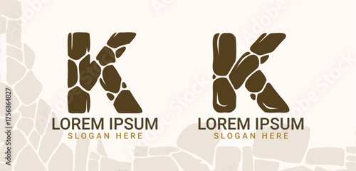 Stone Rock Letter  K Alphabet Monogram Logo Set

