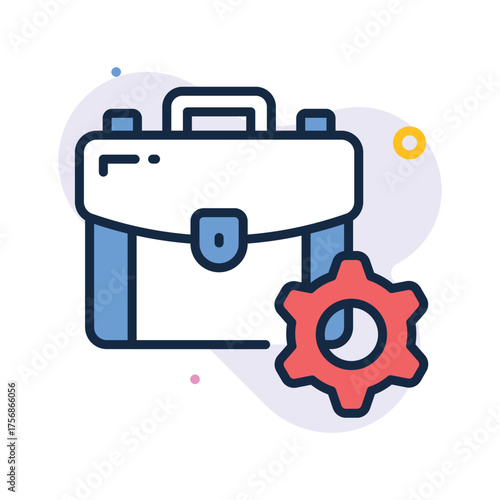 Briefcase with gear, flat outline icon of business management