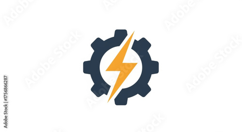 Gear with lightning bolt inside vector illustration of mechanical energy, power generation, and industrial technology