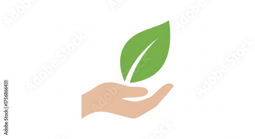 Hand holding a green leaf symbol of environmental protection and care for nature, promoting sustainability and ecofriendly practices