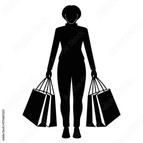 Silhouette of woman carrying shopping bags modern lifestyle