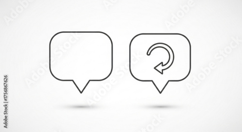 Two speech bubbles, one with a circular arrow, , symbolizing communication, feedback, or a reply in a minimalist style