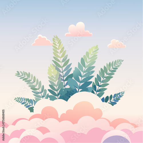 Poetic Fantasy Cloud Plant Vector Composition