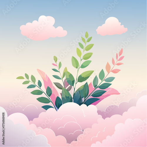 Atmospheric Floating Garden Minimal Vector Design