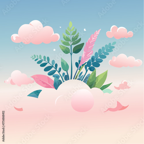 Dreamy Sky Garden Pastel Landscape Vector Art